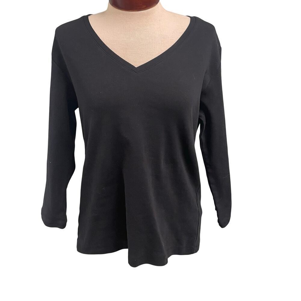 Vintage Chicos Black V-Neck Stretch Top Size 2 Large Double Lined Minimalist